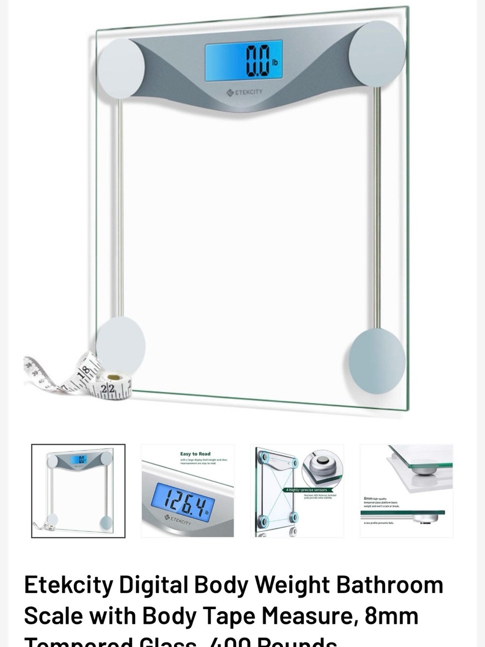Etekcity Glass Digital Bathroom Scale in Clear and Silver